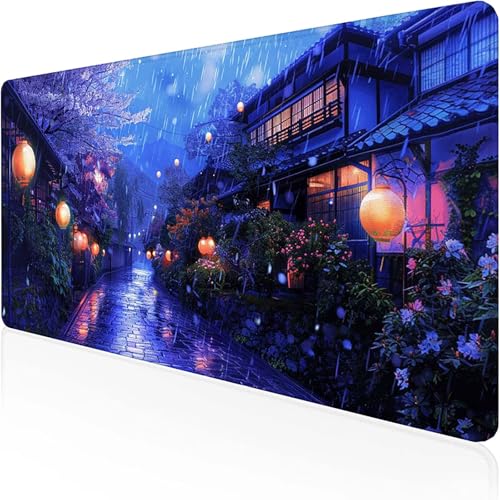 Mauspad Blume Mousepad XXL 900x300 mm, Blau Gaming Mauspad with Stitched Edges Wasserdicht rutschfest Maus Pad für Bürozubehör Laptop Verbessert Präzision und Geschwindigkei, Geschenke für Männer Q-X von RNXAOPEN