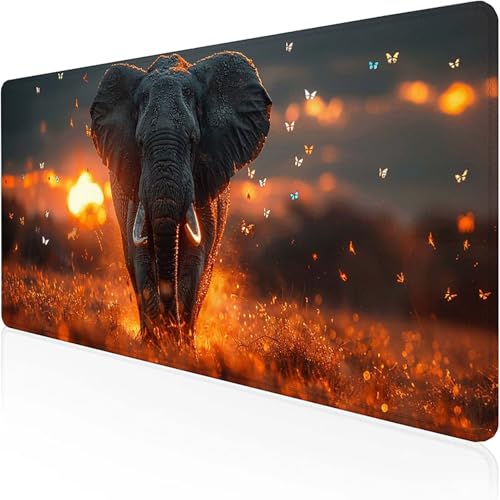 Mauspad Elefant Mousepad XXL 900x300mmOrange Farbe Gaming Mauspad with Stitched Edges Wasserdicht rutschfest Maus Pad für Bürozubehör Laptop Verbessert Präzision und Geschwindigkei, Geschenke Q-Q von RNXAOPEN