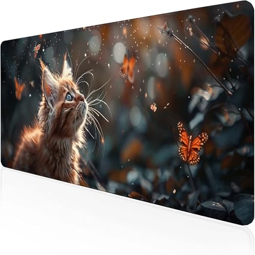 Mauspad Katze Mousepad XXL 900 x 400 x 3mmOrange Farbe Gaming Mauspad with Stitched Edges Wasserdicht rutschfest Maus Pad für Bürozubehör Laptop Verbessert Präzision und Geschwindigkei, Geschenke 8-5 von RNXAOPEN