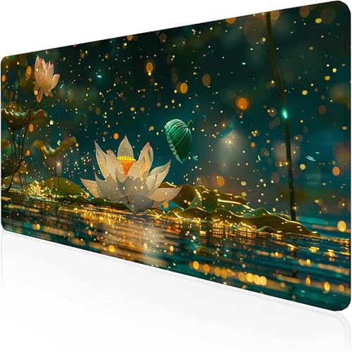 Mauspad Lotus Mousepad XXL 1200 x 600 x 3mmBlau Gaming Mauspad with Stitched Edges Wasserdicht rutschfest Maus Pad für Büro Zubehör Laptop Verbessert Präzision und Geschwindigkei, Geschenke 0-5 von RNXAOPEN