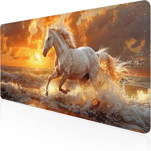 Mauspad Pferd Mousepad XXL 1200x600mmOrange Farbe Gaming Mauspad with Stitched Edges Wasserdicht rutschfest Maus Pad für Bürozubehör Laptop Verbessert Präzision und Geschwindigkei, Geschenke X-1 von RNXAOPEN