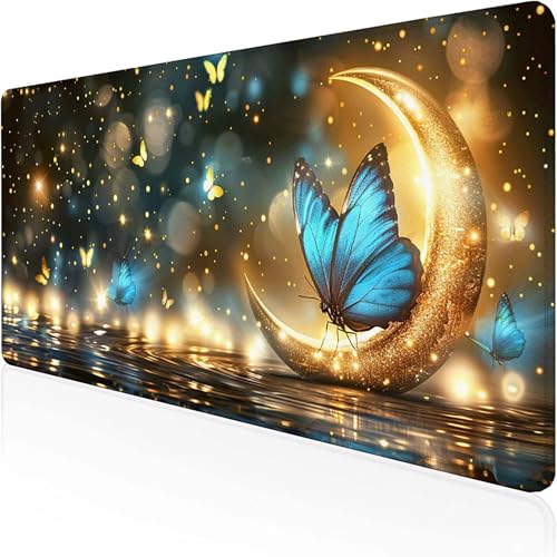 Mauspad Schmetterling Mousepad XXL 900 x 300 mmBlau Gaming Mauspad with Stitched Edges Wasserdicht rutschfest Maus Pad für Bürozubehör Laptop Verbessert Präzision und Geschwindigkei, Geschenke 1-8 von RNXAOPEN