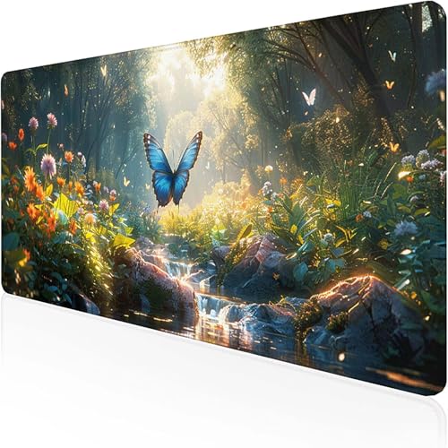 Mauspad Schmetterling Mousepad XXL 900x300x3 mm, Schwarz Gaming Mauspad with Stitched Edges Wasserdicht rutschfest Maus Pad für PC Bürozubehör Verbessert Präzision und Geschwindigkei, Geschenke 4-G von RNXAOPEN