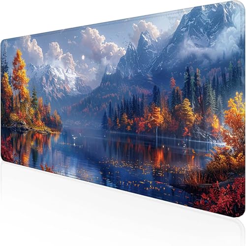 Mauspad Wald Mousepad XXL (900 x 300 mm) Orange Farbe Gaming Mauspad with Stitched Edges Wasserdicht rutschfest Maus Pad für Bürozubehör Laptop Verbessert Präzision und Geschwindigkei, Geschenke 2-5 von RNXAOPEN