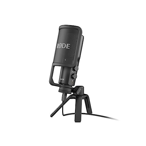 RØDE NT-USB vielseitiges USB-Kondensatormikrofon mit Studioqualität, Popfilter und Stativ für Streaming, Gaming, Podcasting, Musikproduktion, Gesangs- und Instrumentenaufnahmen (schwarz) von RØDE