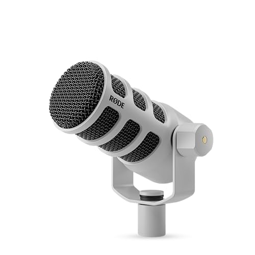 RØDE PodMic Rundfunkqualität Dynamisches Mikrofon mit integrierter Schwenkhalterung für Podcasting, Streaming, Gaming und Sprachaufnahme (Weiß) von RØDE