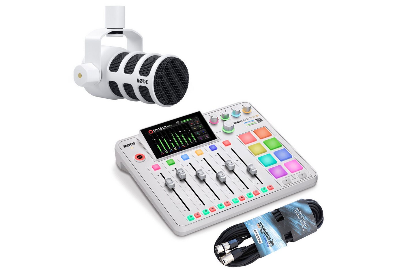 RØDE Rode Rodecaster Pro II Weiss mit Podmic Weiss und Kabel Digitales Aufnahmegerät von RØDE