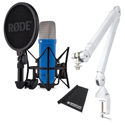 Rode NT1 Signature Cobalt Studio-Mikrofon Kobaltblau mit PSA-1+ Gelenkarm Weiss und keepdrum Mikrofasertuch von RØDE