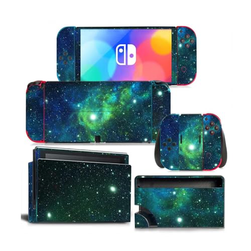 Aufkleber für Nintendo Switch OLED-Konsole und Controller, Vinyl-Aufkleber, Schutzzubehör für Nintendo OLED (grüner Sternenhimmel) von ROIPIN