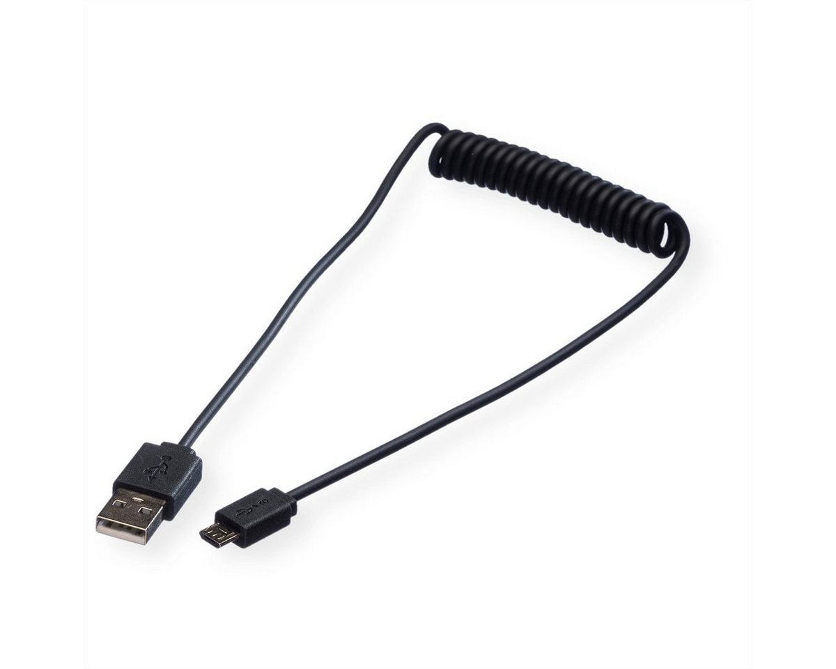 ROLINE USB 2.0 Spiralkabel, A - Micro B, ST/ST USB-Kabel, USB 2.0 Typ A Männlich (Stecker), USB 2.0 Typ Micro B Männlich (Stecker) (100.0 cm) von ROLINE