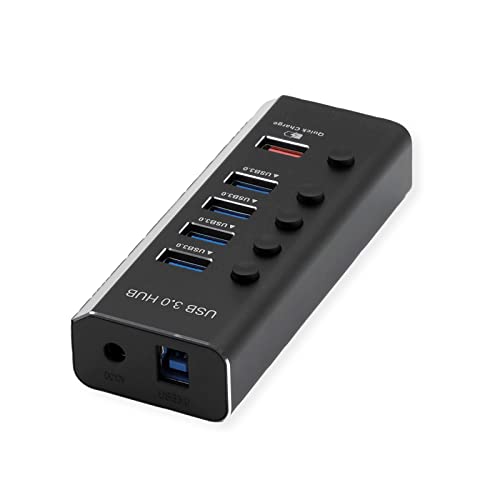 ROLINE USB 3.2 Gen 1 Notebook Hub 4fach + 1x Ladeport (QC), einzeln schaltbar von ROLINE