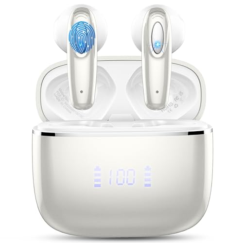 Kopfhörer Kabellos Bluetooth 5.3, 4 ENC Noise Cancelling Bluetooth Kopfhörer In Ear mit 14,2mm Dynamischer Treiber, 40 Std Spielzeit, Ohrhörer Bluetooth Earbud, LED-Anzeige Wireless Kopfhörer(Silber) von ROMOKE