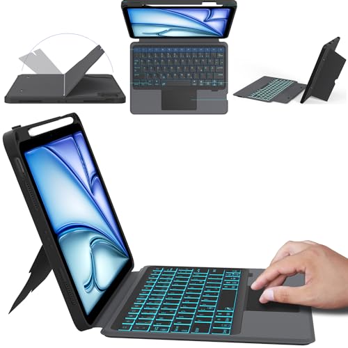 ROOFEI iPad Air 11 Zoll (M2) 2024 & iPad Pro 11 Zoll 4/3/2/1.Generation & iPad Air 5/4 10.9 Zoll Hülle mit Tastatur : Abnehmbare Touchpad Tastatur mit 7 Farbige Beleuchtung - QWERTZ Layout von ROOFEI