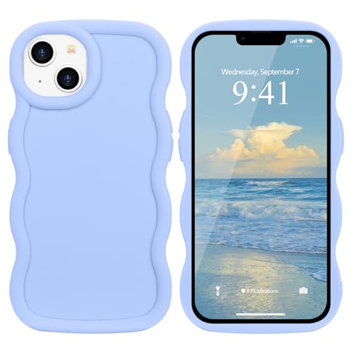 ROSEHUI Silikon Hülle für iPhone 13, iPhone 14 Handyhülle Niedliche Lockige Wellen Rahmenform Case Macaron Farbe Flexible Weich TPU Bumper Cover Fallsicher Stoßfeste Schutzhülle,Lila von ROSEHUI