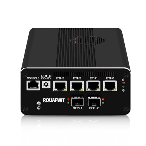 ROUAFWIT Micro Firewall Dual 10Gbe Mini PC Router Appliance, Core i5 1135G7, 2 x SFP+ 10Gbps, 4 x 2.5Gbe i226-V Lüfter Computer, DDR4 64G RAM NVME 2T SSD, AES-NI, 3 Anzeige von ROUAFWIT