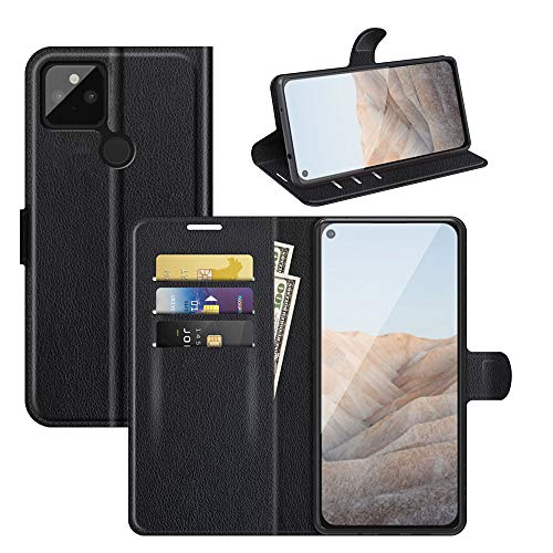 ROVLAK Hülle für Google Pixel 5A Wallet Flip Case mit Kartenslot Stoßfeste Lichee Muster PU Leder Case+Inner TPU Silikon Hülle mit Kickstand Tasche für Google Pixel 5A Smartphone,Schwarz von ROVLAK