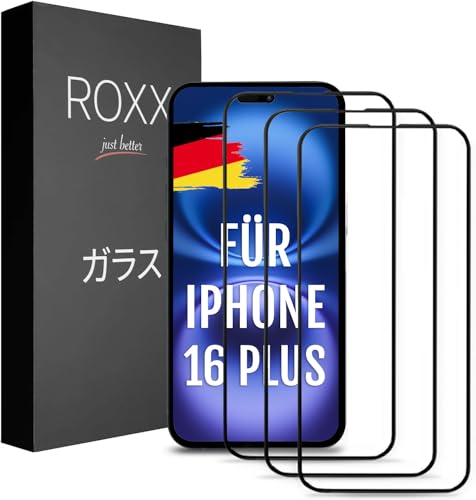 ROXX NEO Japanisches 9H 3D Schutzglas (3 Stück) | Volle Displayabdeckung | Für iPhone 16 Plus | Härter | Klarer | Kratzresistenter | Schließt perfekt mit ROXX Hüllen ab von ROXX just better