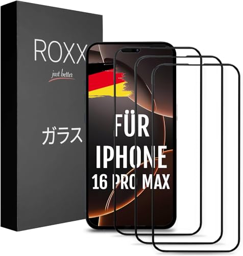 ROXX NEO Japanisches 9H 3D Schutzglas (3 Stück) | Volle Displayabdeckung | Für iPhone 16 Pro Max | Härter | Klarer | Kratzresistenter | Schließt perfekt mit ROXX Hüllen ab von ROXX just better