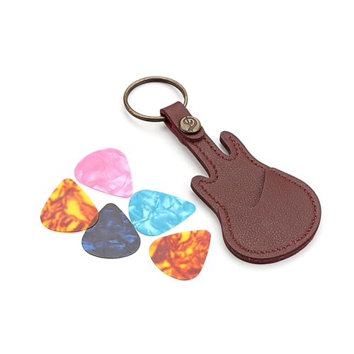 Gitarrenplektren-Etui, PU-Leder, Schlüsselanhänger, Gitarrenplektren-Halter, Plektrum-Tasche mit 5 Gitarrenplektren, Geschenke von RPFROP