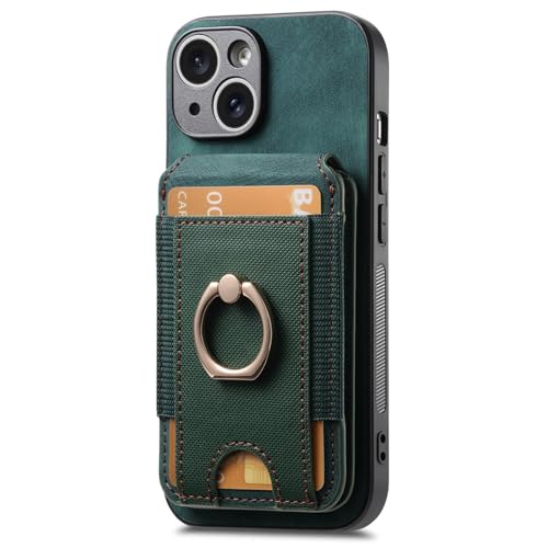 RQAMRCU Hülle Für iPhone 16/16 Plus/16 Pro/16 Pro Max, Abnehmbare Brieftasche Kartenhalter Stoßfeste Leder Handyhülle Magnetische Ring-Kickstand-Handytasche(Green,16 pro max) von RQAMRCU