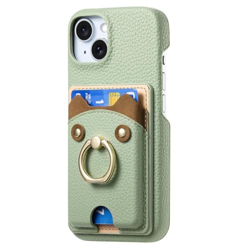 RQAMRCU Hülle Für iPhone 16/16 Plus/16 Pro/16 Pro Max, Kartensteckplatz-Brieftaschenhülle Ringständer Militärqualität Niedliche Handytasche Weiche PU-Lederhülle(Green,16) von RQAMRCU