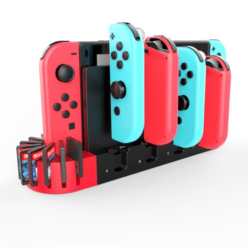 RREAKA Switch Controller Charger for Nintendo Switch/Switch OLED, Switch Charging Dock with 9 Game Card Slots Storage for Nintendo Switch for Joycon, 4 for Joy-Con Charger Stand with LED Indicator von RREAKA