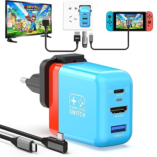 Switch Dock für Nintendo Switch OLED, 3 in 1 Switch TV Adapter mit 4K 60Hz HDMI, USB 2.0 Port, Typ C 30W Ladegerät, Portable Switch Docking Station Travel, für Samsung Dex S23, MacBook von RREAKA