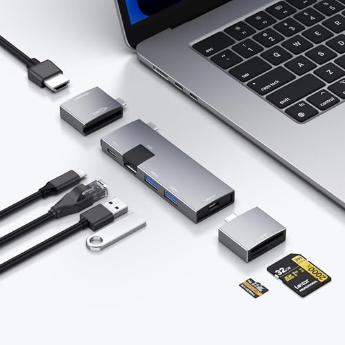 USB C Hub für MacBook, USB-C Hub 7-in-2, für Thunderbolt 4 USB C Port, 4K 60Hz HDMI, Ethernet, 2 USB A Datenanschlüsse microSD SD Kartenleser für MacBook Pro 13 Zoll, MacBook Air M1 M2 M3 iPad Dell von RREAKA