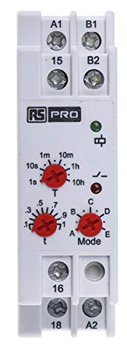 RS PRO Zeitrelais, DIN-Schienen, 0.1 s → 10h, 24 → 240V ac/dc, 1 Kont. Multifunktion, 1-poliger Wechsler von RS PRO