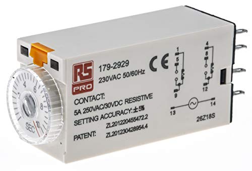 RS PRO Zeitrelais, Steckanschluss, 0.5 → 10s, 230V ac, 2 Kont. Einfach, 2-poliger Wechsler von RS PRO