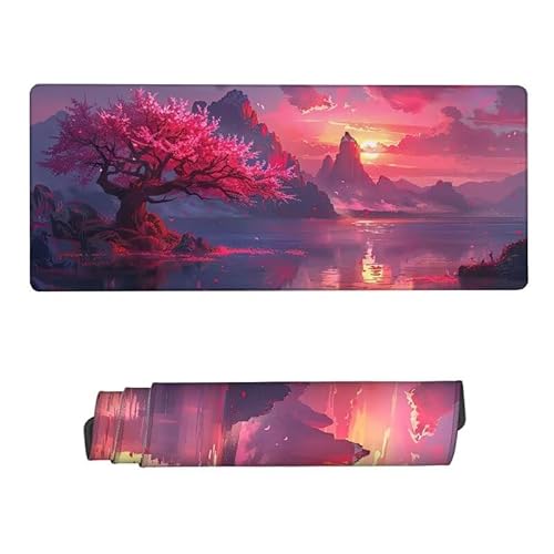 Gaming Mauspad XXL 1000x500x3mm,Mauspad Baum Mousepad,Schreibtischunterlage Rosa Mousepad Wasserdicht,rutschfeste Gummibasis,Verbessert Präzision und Geschwindigkeit,Gaming-Mauspads für PC,RS-586 von RSZYUUNG