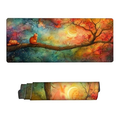 Gaming Mauspad XXL 1000x500x3mm,Mauspad Katze Mousepad,Schreibtischunterlage Kürbis Mousepad Wasserdicht,rutschfeste Gummibasis,Verbessert Präzision und Geschwindigkeit,Gaming-Mauspads für PC,RS-814 von RSZYUUNG