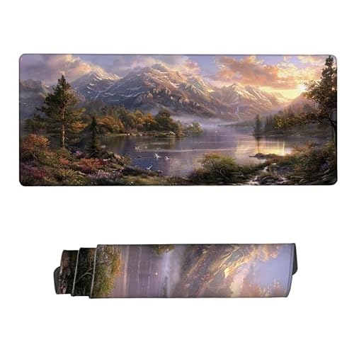 Gaming Mauspad XXL 1000x500x3mm,Mauspad Schwan Mousepad,Schreibtischunterlage See Mousepad Wasserdicht,rutschfeste Gummibasis,Verbessert Präzision und Geschwindigkeit,Gaming-Mauspads für PC,RS-542 von RSZYUUNG