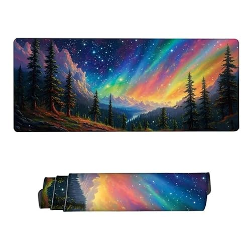 Gaming Mauspad XXL 1200x600x3mm,Mauspad Aurora Mousepad,Schreibtischunterlage Regenbogen Mousepad Wasserdicht,Rutschfeste Gummibasis Mouse Pad,Verbessert Präzision und Geschwindigkeit,Geschenke RS-878 von RSZYUUNG