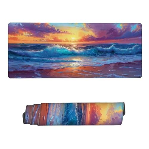 Gaming Mauspad XXL 1600x800x3mm, Mauspad Wellen Mousepad, Schreibtischunterlage Sonnenaufgang Mousepad Wasserdicht, rutschfeste Gummibasis Mouse Pad, Verbessert Präzision und Geschwindigkeit RS-838 von RSZYUUNG