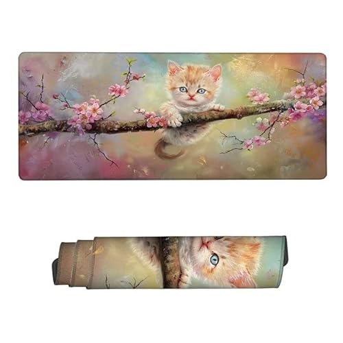 Gaming Mauspad XXL 1600x800x3mm,Mauspad Katze Mousepad,Schreibtischunterlage Blume Mousepad Wasserdicht,rutschfeste Gummibasis,Verbessert Präzision und Geschwindigkeit,Gaming-Mauspads für PC,RS-256 von RSZYUUNG