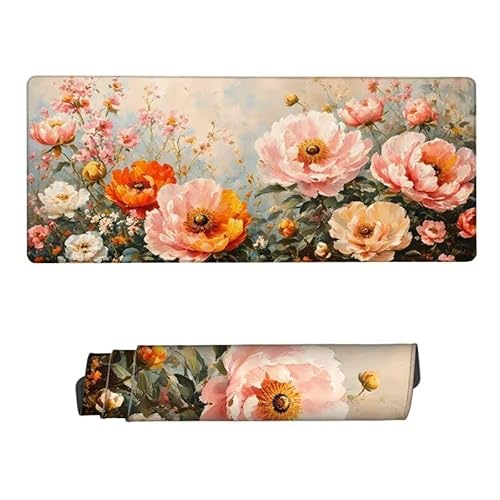 Mauspad Blume Mousepad XXL 900x400x3mm,Schreibtischunterlage Rosa Mousepad,Mouse Pad mit Vernähte Kanten,Wasserdicht Anti-Rutsch Mauspad Gaming,Desk Mat für Büro,Zuhaus,Geschenke für Frauen RS-569 von RSZYUUNG