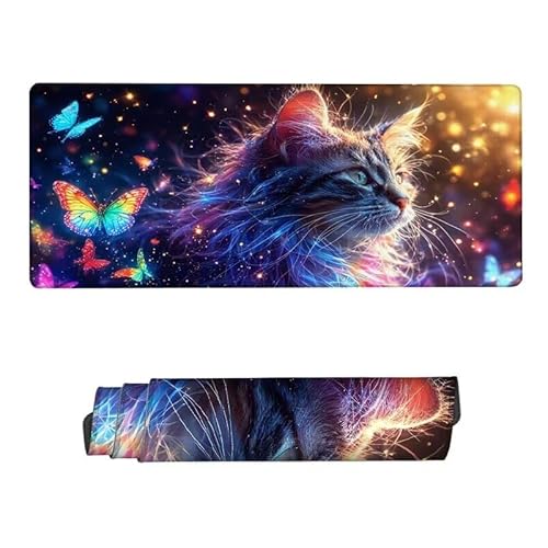 Mauspad Katze Mousepad XXL 1200x600x3mm,Schreibtischunterlage Schmetterling Mousepad,Mouse Pad mit Vernähte Kanten,Wasserdicht Anti-Rutsch Mauspad Gaming,Desk Mat für Büro,Zuhaus,Geschenke RS-619 von RSZYUUNG