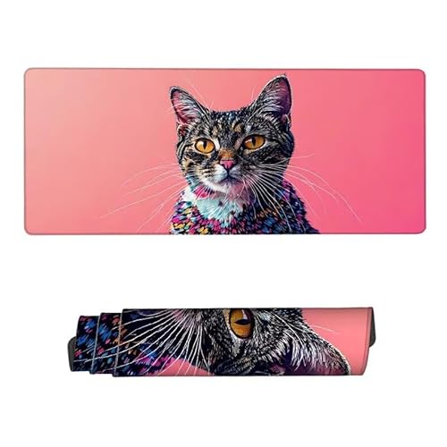 Mauspad Katze Mousepad XXL 1600x800x3mm,Schreibtischunterlage Grau Mousepad,Mouse Pad mit Vernähte Kanten,Wasserdicht Anti-Rutsch Mauspad Gaming,Desk Mat für Büro,Zuhaus,Geschenke für Frauen RS-345 von RSZYUUNG