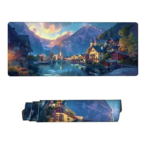 Mauspad Landschaft Mousepad XXL 1600x800x3mm, Schreibtischunterlage Häuser Mousepad, Mouse Pad mit Vernähte Kanten, Wasserdicht Anti-Rutsch Mauspad Gaming, Desk Mat für Büro, Zuhaus, Geschenke RS-241 von RSZYUUNG