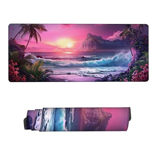 Mauspad Landschaft Mousepad XXL 900x300x3mm,Schreibtischunterlage Wellen Mousepad,Mouse Pad mit Vernähte Kanten,Wasserdicht Anti-Rutsch Mauspad Gaming,Desk Mat für Büro,Zuhaus,Frauen Geschenke RS-265 von RSZYUUNG