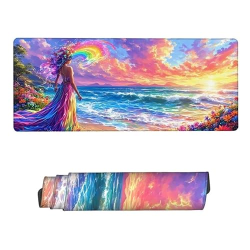 Mauspad Regenbogen Mousepad XXL 500x250x3mm,Schreibtischunterlage Frau Mousepad,Mouse Pad mit Vernähte Kanten,Wasserdicht Anti-Rutsch Mauspad Gaming,Desk Mat für Büro,Zuhaus,Frauen Geschenke RS-869 von RSZYUUNG