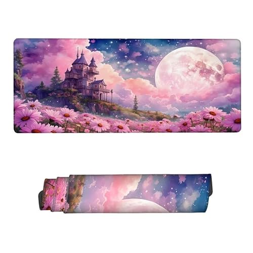 Mauspad Rosa Mousepad XXL 700x400x3mm,Schreibtischunterlage Schloss Mousepad,Mouse Pad mit Vernähte Kanten,Wasserdicht Anti-Rutsch Mauspad Gaming,Desk Mat für Büro,Zuhaus,Geschenke für Frauen RS-159 von RSZYUUNG