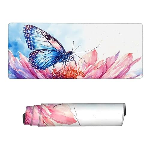 Mauspad Schmetterling Mousepad XXL 1600x800x3mm,Schreibtischunterlage Blume Mousepad,Mouse Pad mit Vernähte Kanten,Wasserdicht Anti-Rutsch Mauspad Gaming,Desk Mat für Büro,Zuhaus,Geschenke RS-449 von RSZYUUNG