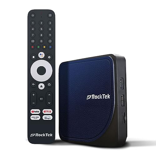 RT RockTek G2 4K Streaming Box|Android TV Spielekonsole (Bluetooth/WLAN)|4K HDR|Google Assistant|für Netflix/Disney+/HBO Max/Prime Video Unterstützung von RT ROCKTEK