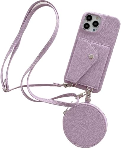 RTOBOA. Schutzhülle aus PU-Leder für iPhone 15 Pro Max/15 Pro/15 Plus/15, stilvolles Design, Kartenhalter, Geldbörse, abnehmbarer Schultergurt für Damen (für iPhone 15 Plus, Violett 1) von RTOBOA
