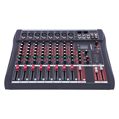 Mischpult, 8-Kanal Mischpult Bluetooth, Audio Mixer, Drei-Band-Equalizer, 8-Kanal-Mikrofoneingang, Mehrere Verbindungen, mit LCD-Anzeige, +48V Phantomspeisung, für Fernsehern, Laptops, Handys von RUETERY