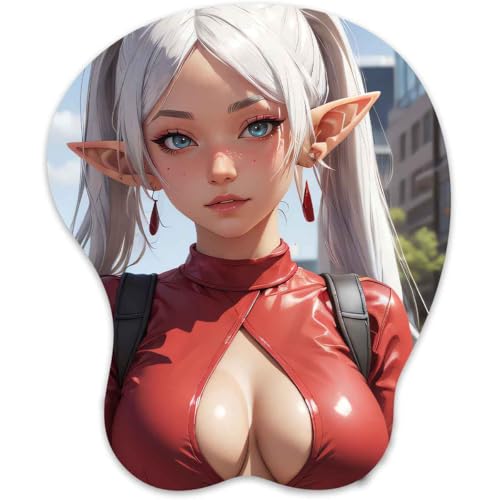 3D Mauspad mit Silikon Brüste Mousepad mit Handauflage. Anti Rutsch Anime Manga Maus Pad Handgelenkauflage für Büro (Frieren) von RUFSMAAN