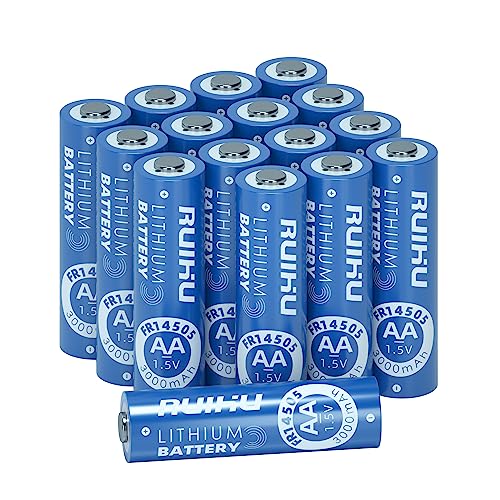 RUIHU AA Batterien, 16 Stück Lithium Eisen Doppel A Batterien, 1.5V 3000mAh Langlebigere AA Lithium Batterien für Taschenlampe, Spielzeug, Fernbedienung, Nicht wiederaufladbar (Lithium AA-16 Stück) von RUIHU