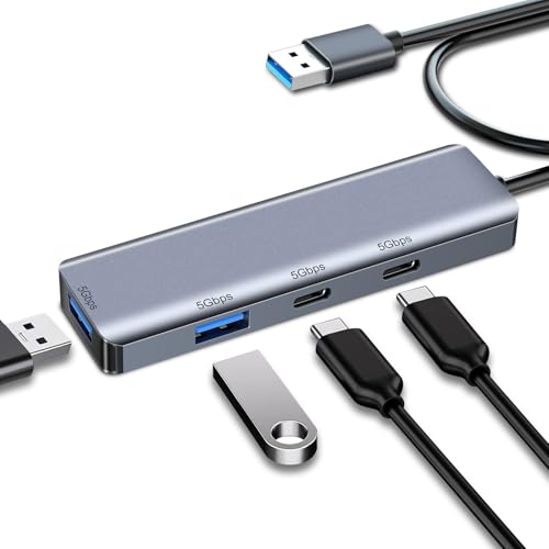 RUIZHI USB-Hub USB Verteiler 5Gbps - USB 3.0 Anschlüsse, 2 USB-A&2 USB-C, Aluminiumlegierung, Plug & Play, kompatibel mit PC,Xbox, PS5, USB C Dock USB C Adapter (1 m) von RUIZHI